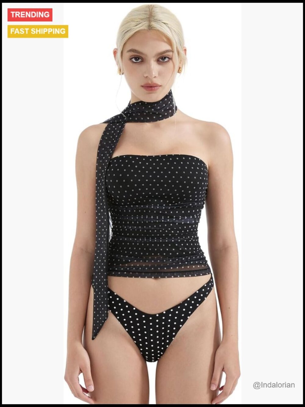 Women Mesh Tube Top Y2k Sleeveless Bandeau Tank Top with Scarf